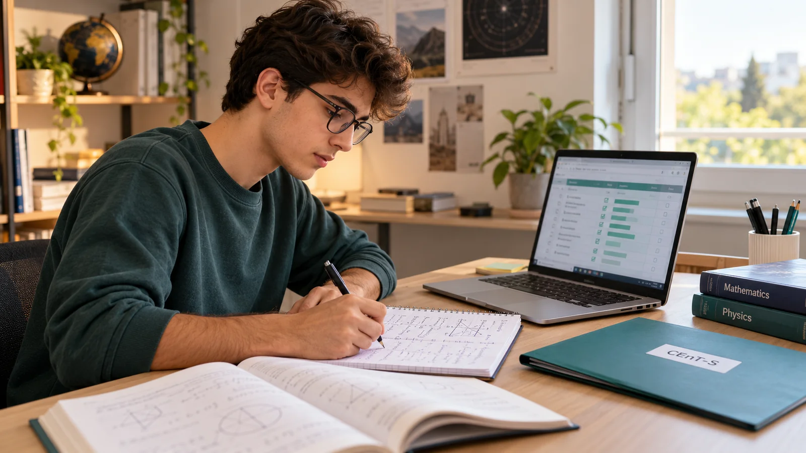 CEnT-S çalışırken not alan öğrenci ve Google Sheets üzerinde konu takip tablosu; temsili görsel