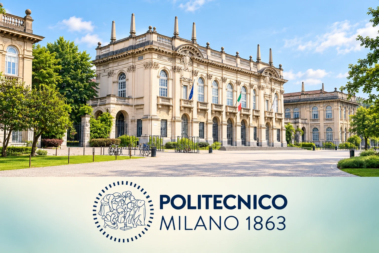 Politecnico di Milano Leonardo Kampüsü ve üniversitenin amblemini birleştiren görsel tasarım